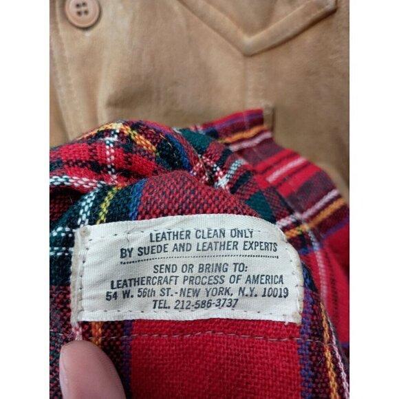 VTG Peters Mens Jacket Small Brown Suede Leather Shacket Flannel Lined Outdoor - Picture 5 of 7